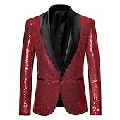cheap Men&#039;s Blazers-Men&#039;s Blazer Cocktail Party Bar Shining Outdoor Pocket Sequin Fall Winter Plain Stylish Warm Ups Shawl Collar Black Silvery Wine Royal Blue Gold Jacket