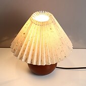 お買い得  ベッドサイドランプ-木製デスクランププリーツスカートランプシェードベッドサイド常夜灯ボタンバレンタインデークリスマス電源プラグ 1pc