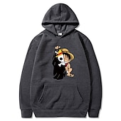 ieftine Grafică a personajelor din desene animate și film-One Piece Monkey D. Luffy Hanorac cu Glugă Anime Desen animat Anime Buzunar frontal Grafică Pentru Pentru cupluri Bărbați Pentru femei Adulți Halloween Carnaval Ștanțare la cald Stradă Zilnic