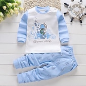 billiga Pyjamas-Barn Pojkar 2 delar T-shirt och byxa Långärmad Uggla A01 A02 Djur Tecknat Crewneck Sommar Vår Grundläggande Hem 3-7 år