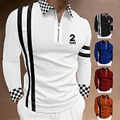 ieftine Polo geometric pentru bărbați-Bărbați Plisat Tricouri polo cu fermoar Cămașă de golf Manșon Lung Tricouri de polo Cămăși cu guler Casual Îmbrăcăminte de vacanță Îmbrăcăminte formală Îmbrăcăminte de festival Imprimare 3D Polo cu