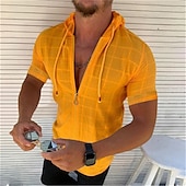olcso alkalmi férfi ingek-Férfi Ing Nyári póló Strandruházat Alkalmi ing Fekete Fehér Rubin Narancssárga Lóhere Rövid ujjú Sima Egyszínű Kapucni nem-nyomó Munka Iroda / Karrier Ruházat Szabadság Egyszerű Alkalmi Napi
