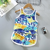 tanie Zestawy-2 elementy Brzdąc Dla chłopców Tank top i spodenki Strój Zwierzę Kreskówki Bez rękawów Bawełna Ustawić Na zewnątrz Moda Codzienny Lato Wiosna 3-7 lat Niebieski dinozaur Pióro Samochód