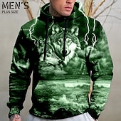 billiga huvtröjor i stora storlekar för män-Herr Plusstorlekar Pullover Hoodie Sweatshirt Stor och lång Djur Huva Ficka Långärmad Vår &amp; Höst Mode Streetwear Grundläggande Bekväm Dagliga kläder Semester Blast