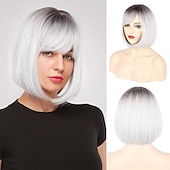 baratos Perucas Sintéticas sem Touca-peruca loira com franja - peruca loira curta de 12&#039;&#039; para mulheres perucas de cor natural com franja super macia e fácil de usar peruca reta bob peruca sintética para o dia das bruxas
