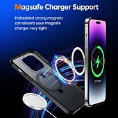 お買い得  iPhone用ケース-iPhone 15 Pro Max Plus、iPhone 14 Pro Max Plus、iPhone 13 Pro Max、iPhone 12 Pro Max、iPhone 11 Pro Max用のMagsafeキックスタンド付きマットフロスト衝撃吸収PCケース