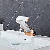 cheap Classical-Bathroom Sink Faucet Single Handle One Hole Waterfall Mixer Basin Taps Brass, 7-shaped Bend Vessel Tap Chrome Brushed Nickel Black Gold