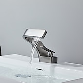 cheap Classical-Bathroom Sink Faucet Single Handle One Hole Waterfall Mixer Basin Taps Brass, 7-shaped Bend Vessel Tap Chrome Brushed Nickel Black Gold