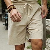 baratos Feriado-Homens Shorts de linho Shorts de verão Shorts casuais Bolsos Com Cordão Cintura elástica Tecido Comprimento da panturrilha Ao ar livre Diário Para Noite Misto de Algodão e Linho Moda Roupa de rua