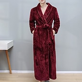 ieftine Halate-Bărbați Halat Halate de baie Halat de Baie Robă de prosop Simplu Stilat Casual Clasic Casă Flanel Confort Cald Απαλό În V Halat lung Buzunar Iarnă Negru Alb