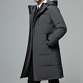 お買い得  メンズダウン＆パーカー-男性用 冬物コート ダウン パフジャケット パーカー アウトドア ビジネス キャンピング＆ハイキング ロング カジュアル 普段着 カジュアル 防風 保温 冬 ピュアカラー ブラック ブラウン グレー パファージャケット