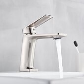 voordelige Badkamer wastafelkranen-wastafelmengkraan voor de badkamer, monobloc wastafelkranen voor de wasruimte, enkele handgreep, één gat op het dek gemonteerd met warme en koude slang