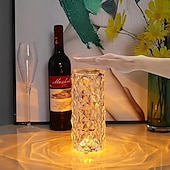 billige Projektorlys og laserprojektor-krystall bordlampe rose lys led projektor 3 farger touch justerbar romantisk diamant atmosfære lys usb touch nattlampe for bar, soverom, julevalentin gave til barn jenter elsker