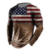 ieftine Tricou patriotic pentru veterani-Bărbați Imprimeu Grafic Steagul american Steag Național Tricou tricou învechit Manșon Lung Tricou Tipărire 3D Stil Nautic Cămașă Epocă Sport Designer În aer liber Stradă Casual Kaki + Gri închis