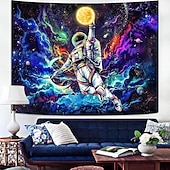 billige Blacklight -billedvev-astronaut blacklight uv reaktiv veggteppe måne basketball kunst dekor teppe gardin piknik duk hengende hjem soverom stue sovesal dekorasjon gave polyester