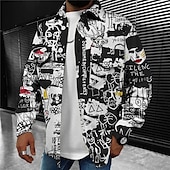 Men's Abstract Graffiti Shirt Shirt Jacket Overshirt Long Sleeve Sports Fashion Streetwear Outdoor Casual Daily Fall & Winter Turndown Print Button-Down Black White4