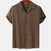 Men's Shirt Summer Shirt Casual Shirt Cuban Collar Shirt Button Up Shirt Camp Collar Shirt White Yellow Pink Wine khaki Short Sleeve Plain Turndown Vacation Street Buttons Clothing Apparel Polyester 19