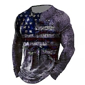 ieftine Tricou patriotic pentru veterani-Bărbați Imprimeu Grafic Steagul american Steag Național Tricou tricou învechit Manșon Lung Tricou Tipărire 3D Stil Nautic Cămașă Epocă Sport Designer În aer liber Stradă Casual Kaki + Gri închis