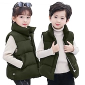 baratos Colete de menina-Infantil Para Meninas Colete Sem Manga Verde Preto Vermelho Côr Sólida Inverno Outono Moda Ao ar livre 7-13 anos