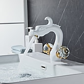 economico Rubinetti per lavandino bagno-rubinetto del lavandino del bagno, manico in cristallo a forma di drago in ottone anticato a due maniglie con un foro per vasca da bagno con fermo e interruttore caldo