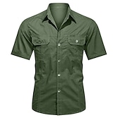 economico Camicie da lavoro da uomo-Per uomo Camicia Camicia con bottoni Maglietta informale Camicie da lavoro Camicia da carico Nero Giallo Verde militare Blu Reale Blu Manica corta Liscio Collo ripiegabile Strada Informale Bottone giù
