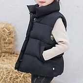 baratos Colete de menina-Infantil Para Meninas Colete Sem Manga Verde Preto Vermelho Côr Sólida Inverno Outono Moda Ao ar livre 7-13 anos