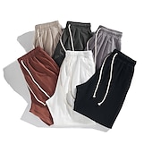 baratos Clássico-Homens Corredor Calças de linho Calças Calça verão Bolsos Com Cordão Cintura elástica Tecido Conforto Respirável Comprimento total Casual Diário Feriado Misto de Algodão e Linho Moda Clássico Preto