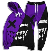 billige Herre 3D Sweatshirt Sett-Herre Grafisk Grimasse 2stk 3D-genseresett Joggedress Hettegensere Langermet Lange bukser Med hette Gatemote Grunnleggende Fritid Sport &amp; Utendørs Avslappet Sport Trykt mønster Vår Høst Lysegul Gul