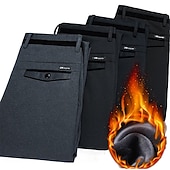 preiswerte Schlank-Herren Anzughosen Fleecehosen Winterhose Hose Hosen Tasche Gerade geschnitten Glatt Hochzeit B¨¹ro Arbeit Schick &amp; Modern Ausgefallene Schwarz Marineblau Hoher Taillenbund Mikro-elastisch