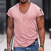 cheap Basic T shirts-Men&#039;s T Shirt Short Sleeve V Neck Spring &amp; Summer Plain Fashion Streetwear Pink Sports &amp; Outdoor Sport Going out Black White Pink Top Tee for Men