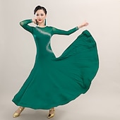 voordelige Ballroom danskleding-Ballroomdansen Kleding Strass Gesplitst Dames Prestatie Opleiding Lange mouw Chinlon Synthetische zijde
