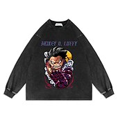 cheap Cartoon &amp; Movie Character Graphic-One Piece Sweatshirt T-shirt Acid Mineral Wash Retro Vintage 100% Cotton Luffy Nami Zoro Sweatshirt Anime Classic Street Style Hoodie For Men&#039;s Women&#039;s Unisex Adults&#039; Hot Stamping