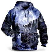 economico felpe 3d da uomo-Per uomo Lupo Stampa 3D Felpa con Cappuccio Felpa con cappuccio Felpe con cappuccio Manica Lunga Felpa con cappuccio Con Cappuccio Moda Vacanza Lavoro Abbigliamento quotidiano Grigio verde Bianco e