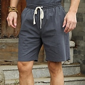 baratos Feriado-Homens Shorts de linho Shorts de verão Shorts casuais Bolsos Com Cordão Cintura elástica Tecido Comprimento da panturrilha Ao ar livre Diário Para Noite Misto de Algodão e Linho Moda Roupa de rua