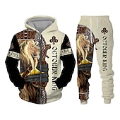 abordables Ensemble de sweatshirt 3d pour hommes-Homme Graphique Lion 2 pièces Ensembles de sweat-shirts 3D Sweat à capuche Survêtement manche longue Pantalon long À capuche Streetwear Basique Occasionnel Sport &amp; Loisir Occasionnel Sports Fermeture