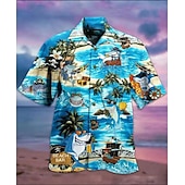 economico Stampa oceanica-Per uomo Squalo Prodotti per pesci Palma Maglietta informale Camicia hawaiana Camicia da campo Maniche corte Camicia Collo ripiegabile Hawaiano Originale Informale Per uscire A B C Stampa 3D S M L