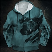 abordables Gótico &amp; Calavera-Hombre Cráneos Estampados Sudadera Sudaderas Sudadera con capucha y cremallera completa Manga Larga Sudadera con capucha Con Capucha Ropa de calle Impresión 3D Deporte Diario Deportes Vino Rojo
