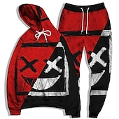 billige Herre 3D Sweatshirt Sett-Herre Grafisk Grimasse 2stk 3D-genseresett Joggedress Hettegensere Langermet Lange bukser Med hette Gatemote Grunnleggende Fritid Sport &amp; Utendørs Avslappet Sport Trykt mønster Vår Høst Lysegul Gul