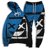 billige Herre 3D Sweatshirt Sett-Herre Grafisk Grimasse 2stk 3D-genseresett Joggedress Hettegensere Langermet Lange bukser Med hette Gatemote Grunnleggende Fritid Sport &amp; Utendørs Avslappet Sport Trykt mønster Vår Høst Lysegul Gul
