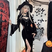 levne Šaty-Punk a gotika Sexy kostým Šaty Cosplay kostým Šaty s rozparkem Zvonové Morticia Addamsová Maškarní kostým Dámské Fantazie předvečer Všech svatých Karneval Plesová maškaráda Večírek Klub Dospělé Šaty