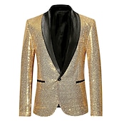 cheap Men&#039;s Blazers-Men&#039;s Blazer Cocktail Party Bar Shining Outdoor Pocket Sequin Fall Winter Plain Stylish Warm Ups Shawl Collar Black Silvery Wine Royal Blue Gold Jacket