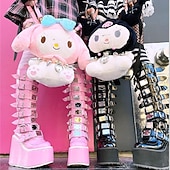 cheap Lolita Footwear-Women&#039;s Shoes Knee High Boots Round-Toe Punk Lolita Punk &amp; Gothic Chunky Heel Shoes 11 CM Lolita Black Pink PU Leather