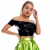 cheap Tops-Metallic 1980s Shiny Latex Patent Crop Top PU Leather Off Shoulder Women&#039;s Carnival Costume Masquerade Party Bachelorette Party Pride Parade Adults&#039; Top