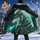 economico giacca in pile da uomo-Per uomo Cappotto invernale Giacca in pile Cappotto Sportivo Da tutti i giorni Tenere al caldo Traspirante Cerniera Tasche Autunno inverno Animali Lupo Di tendenza Streetwear Felpa Lungo Standard