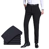 baratos Magro-Homens Social Calças Bolsos Perna reta Tecido Casamento Escritório Trabalho Chique &amp; Moderno Formal Preto Azul Marinha Cintura Alta Micro-Elástica