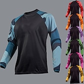ieftine Tricouri pentru bărbați-Bărbați Jersey de ciclism Downhill Jersey Jachetă Dirt Bike Manșon Lung Ciclism montan Ciclism stradal Iarnă Negru / Portocaliu Negru + violet închis Negru Geometică Bicicletă Jerseu Termic cald