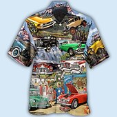 billiga Retro Vintage Print-Herr Bilar Skjorta Hawaii skjorta Aloha skjorta Kortärmad Skjorta Nedvikt Tropisk Mode Hawaiisk Ledigt Hawaiisk Helgdag Rubinrött Blå Purpur S M L