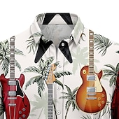 billiga Musik och gitarrer-Herr Guitarr Musiknoter Skjorta Hawaii skjorta Knapp upp skjorta Kort ärm Tropisk Mode Hawaiisk Gata Ledigt Hawaiisk Sommar Vår Nedvikt Mönster Button-Down Grå