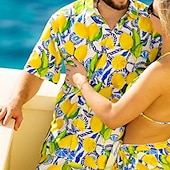 preiswerte Essen &amp; Getränke-Herren Tropisch Hemd Hawaiihemd Sommerhemd Aloha-Shirt Kurze Ärmel Hemd Umlegekragen Tropisch Modisch Hawaiianisch Outdoor Strasse Hawaiianisch Gelb Rosa Braun S M L