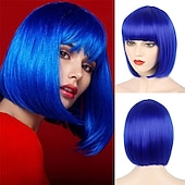 baratos Perucas Sintéticas sem Touca-peruca loira com franja - peruca loira curta de 12&#039;&#039; para mulheres perucas de cor natural com franja super macia e fácil de usar peruca reta bob peruca sintética para o dia das bruxas